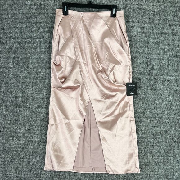 Lulus Skirt Womens Medium Pink Ruche Slit Mini Pencil Party Satin Like Sarong‎ - Picture 1 of 9